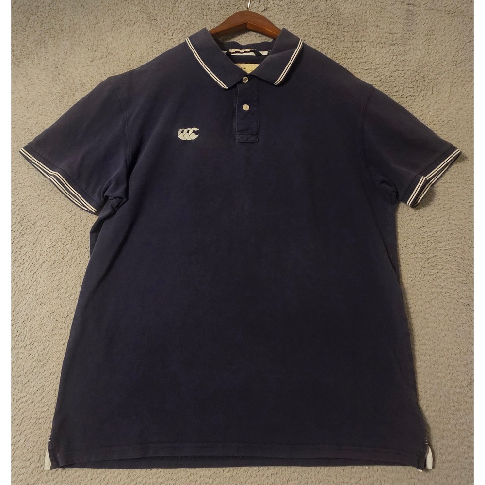 Canterbury of New Zealand Mens XL Navy Blue Pima Cotton Pique Polo Shirt Striped